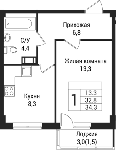 Планировка 1-комн.