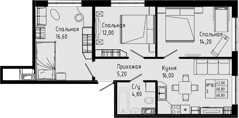 Планировка 4-комн.+