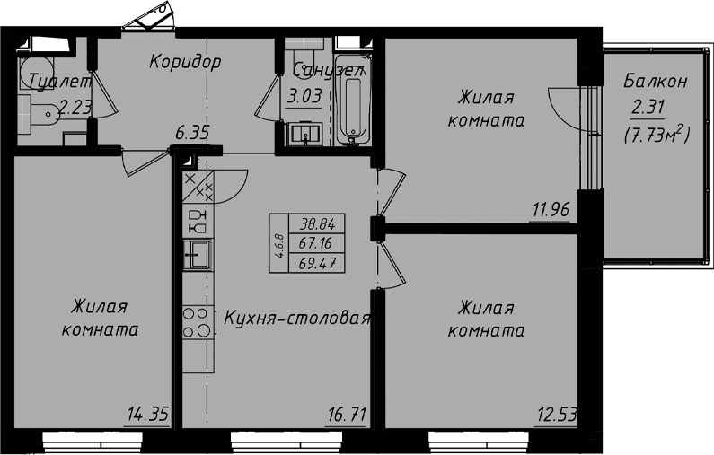 Планировка 4-комн.+