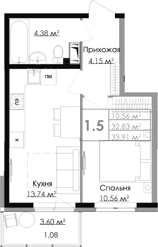 Планировка 1-комн.