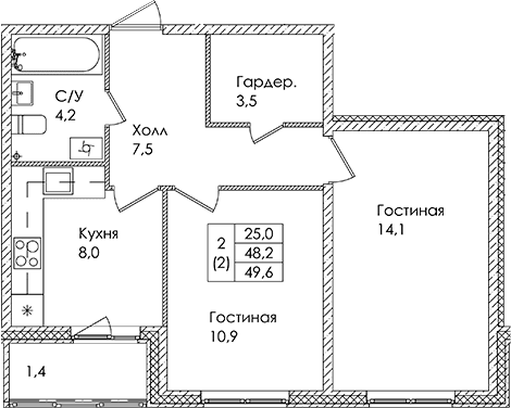 Планировка 2-комн.