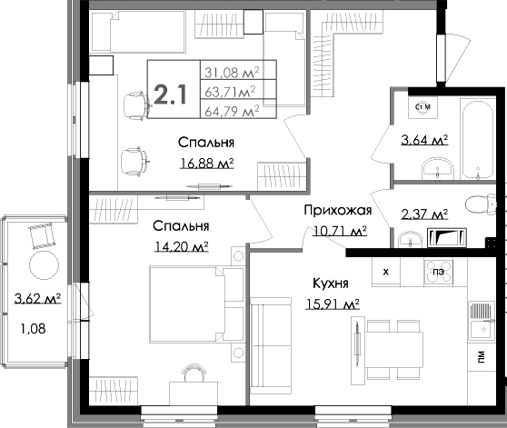 Планировка 3-комн.