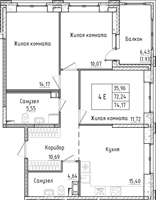 Планировка 4-комн.+